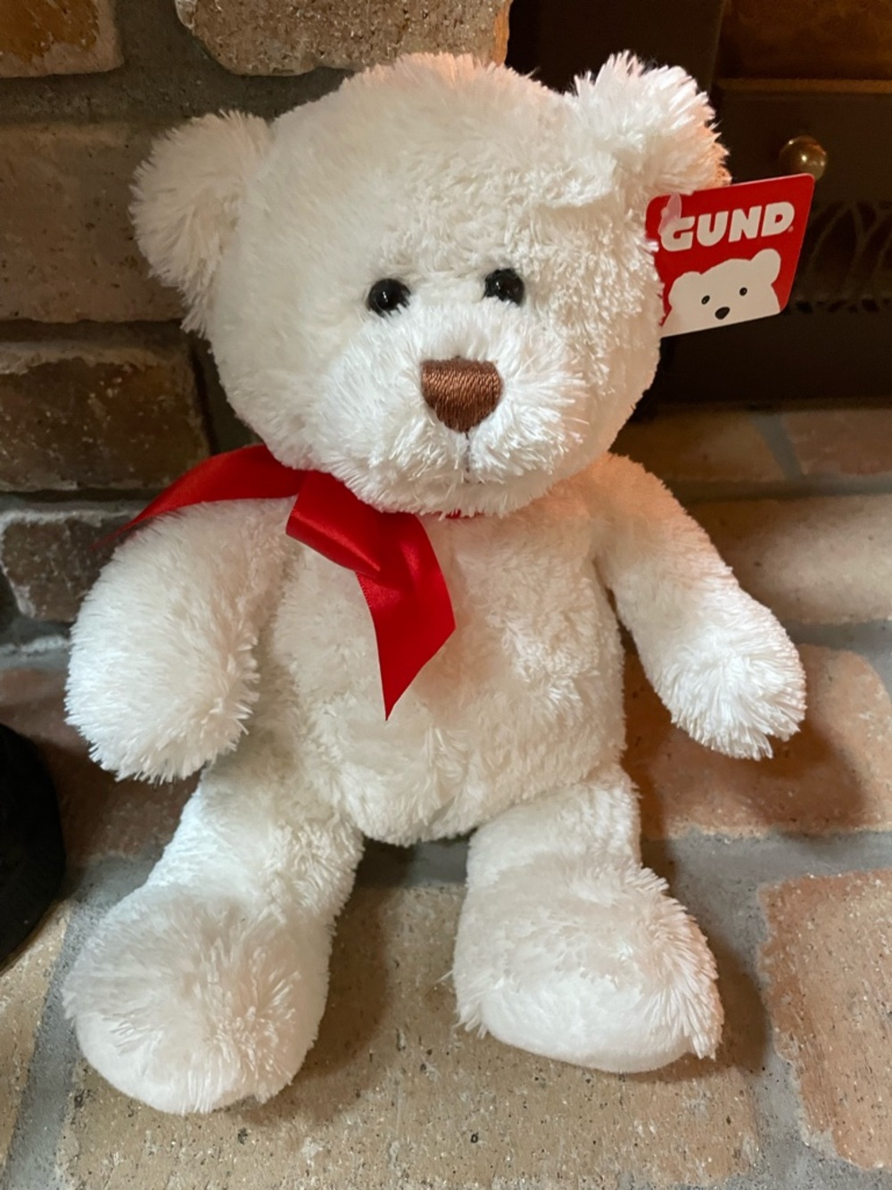Gund Cream Plush Teddy Bear with Red Ribbon